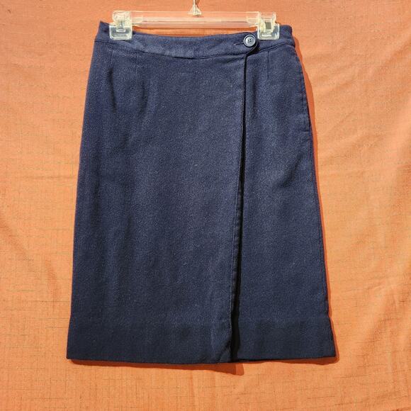 Vintage Sz 10 Y2K Anne Klein II Blue 100% Wool Midi Pencil Skirt Old Money - Picture 1 of 9